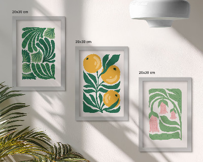 Tríptico enmarcado Diseños minimalistas de plantas con frutas y hojas.