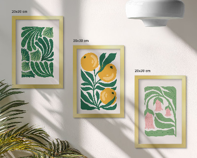 Tríptico enmarcado Diseños minimalistas de plantas con frutas y hojas.