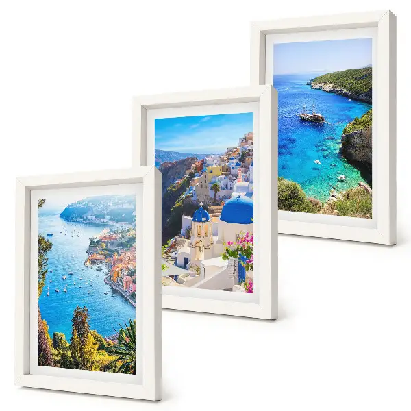 Juego de 3 cuadros decorativos con vistas de la costa griega y la ciudad de Oia en Santorini