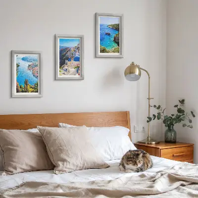 Juego de 3 cuadros decorativos con vistas de la costa griega y la ciudad de Oia en Santorini