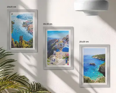 Juego de 3 cuadros decorativos con vistas de la costa griega y la ciudad de Oia en Santorini