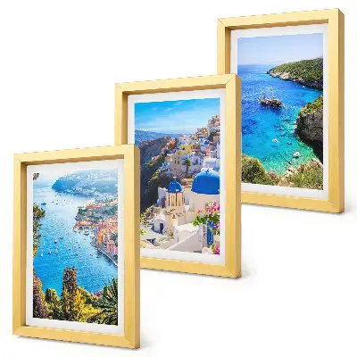 Juego de 3 cuadros decorativos con vistas de la costa griega y la ciudad de Oia en Santorini
