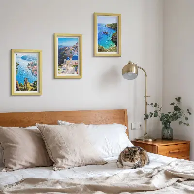 Juego de 3 cuadros decorativos con vistas de la costa griega y la ciudad de Oia en Santorini