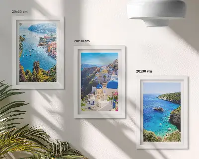 Juego de 3 cuadros decorativos con vistas de la costa griega y la ciudad de Oia en Santorini