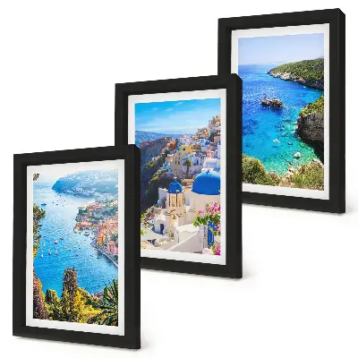 Juego de 3 cuadros decorativos con vistas de la costa griega y la ciudad de Oia en Santorini