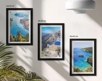 Juego de 3 cuadros decorativos con vistas de la costa griega y la ciudad de Oia en Santorini