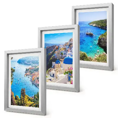 Juego de 3 cuadros decorativos con vistas de la costa griega y la ciudad de Oia en Santorini