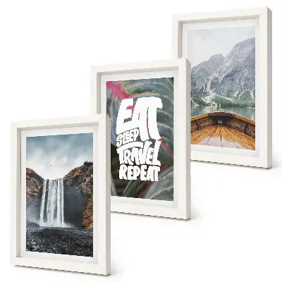 Juego de 3 cuadros decorativos con paisajes de cascadas de montaña, naturaleza, barcos y vegetación