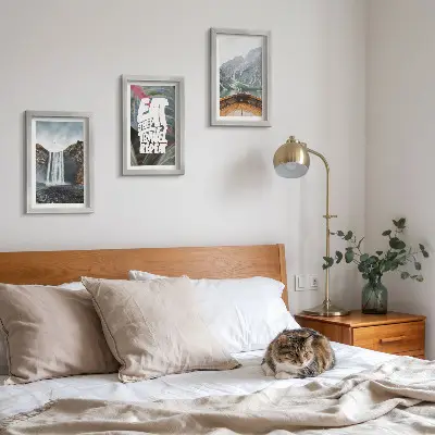 Juego de 3 cuadros decorativos con paisajes de cascadas de montaña, naturaleza, barcos y vegetación