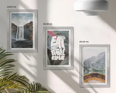 Juego de 3 cuadros decorativos con paisajes de cascadas de montaña, naturaleza, barcos y vegetación