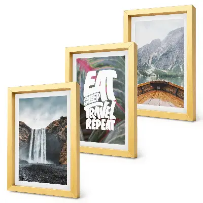 Juego de 3 cuadros decorativos con paisajes de cascadas de montaña, naturaleza, barcos y vegetación
