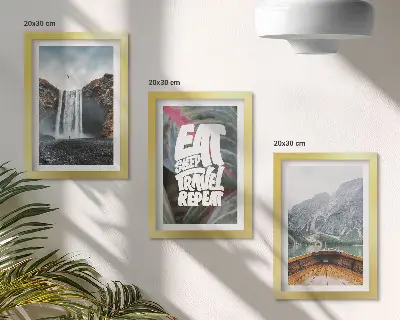 Juego de 3 cuadros decorativos con paisajes de cascadas de montaña, naturaleza, barcos y vegetación