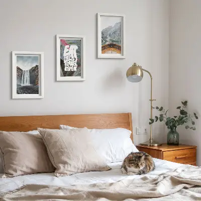 Juego de 3 cuadros decorativos con paisajes de cascadas de montaña, naturaleza, barcos y vegetación
