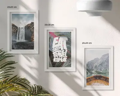 Juego de 3 cuadros decorativos con paisajes de cascadas de montaña, naturaleza, barcos y vegetación
