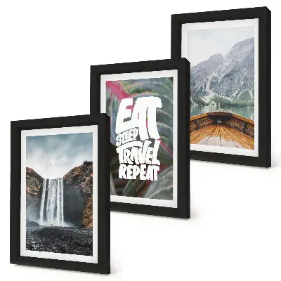 Juego de 3 cuadros decorativos con paisajes de cascadas de montaña, naturaleza, barcos y vegetación