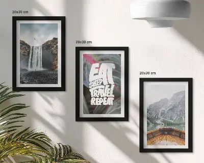 Juego de 3 cuadros decorativos con paisajes de cascadas de montaña, naturaleza, barcos y vegetación