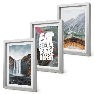 Juego de 3 cuadros decorativos con paisajes de cascadas de montaña, naturaleza, barcos y vegetación