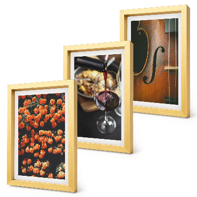 Juego de 3 cuadros decorativos Flores románticas vintage, vino y violín