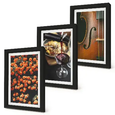Juego de 3 cuadros decorativos con diseño de flores románticas vintage, vino y violín