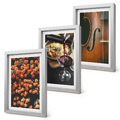Juego de 3 cuadros decorativos Flores románticas vintage, vino y violín