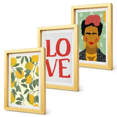 Tríptico de Frida Kahlo con limones y la inscripción AMOR enmarcado