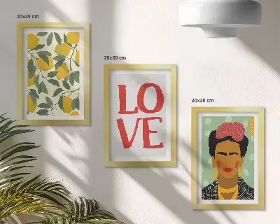 Tríptico de Frida Kahlo con limones y la inscripción AMOR enmarcado
