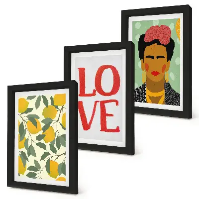 Tríptico de Frida Kahlo con limones y la inscripción AMOR enmarcado