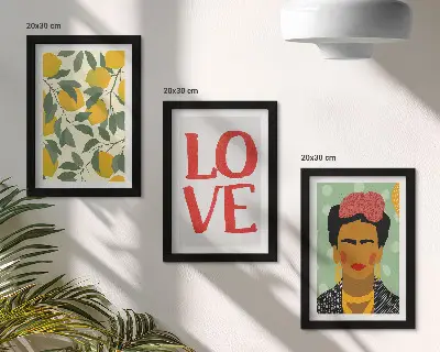 Tríptico de Frida Kahlo con limones y la inscripción AMOR enmarcado