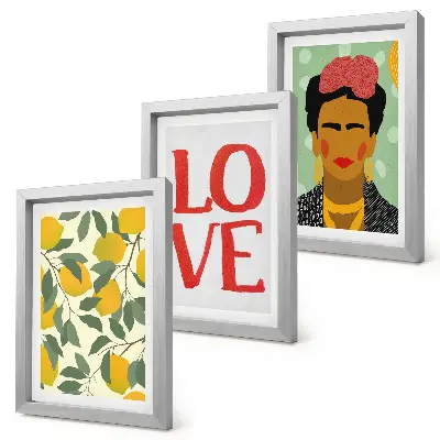 Tríptico de Frida Kahlo con limones y la inscripción AMOR enmarcado