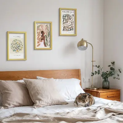 Juego de 3 cuadros decorativos con diseño minimalista en tonos pastel de estética bohemia