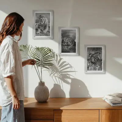 Juego de 3 cuadros decorativos con diseño de animales salvajes de la sabana león jaguar y cebra