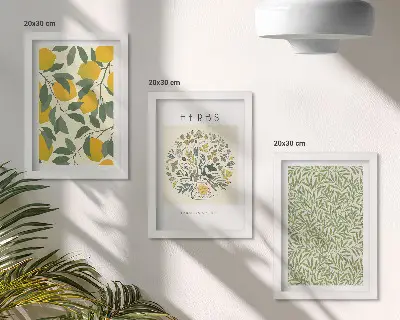 Tríptico enmarcado con motivos de limones, hierbas y hojas de plantas
