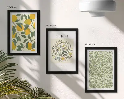 Tríptico enmarcado con motivos de limones, hierbas y hojas de plantas