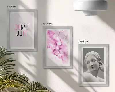 Juego de 3 cuadros decorativos con diseño de eslogan inspirador y abstracción en acuarela sobre escultura antigua