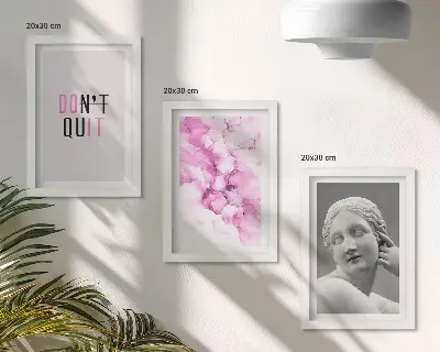 Juego de 3 cuadros decorativos con diseño de eslogan inspirador y abstracción en acuarela sobre escultura antigua