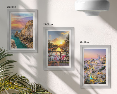 Tríptico enmarcado Vistas al mar con puesta de sol y a la ciudad