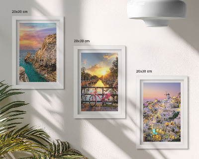 Tríptico enmarcado Vistas al mar con puesta de sol y a la ciudad