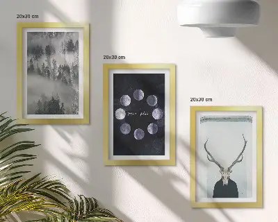 Juego de 3 cuadros decorativos con diseño de paisaje forestal en la niebla, fases lunares y cráneo de ciervo