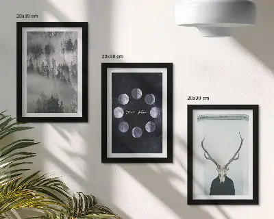 Juego de 3 cuadros decorativos con diseño de paisaje forestal en la niebla, fases lunares y cráneo de ciervo