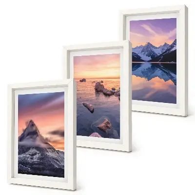 Juego de 3 cuadros decorativos con paisajes de montañas, lagos y atardeceres
