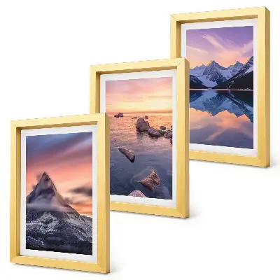 Juego de 3 cuadros decorativos con paisajes de montañas, lagos y atardeceres