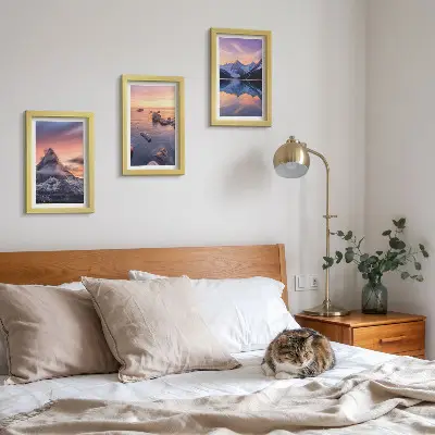 Juego de 3 cuadros decorativos con paisajes de montañas, lagos y atardeceres