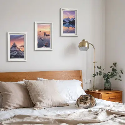 Juego de 3 cuadros decorativos con paisajes de montañas, lagos y atardeceres