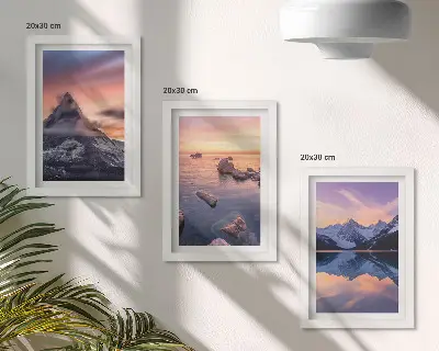 Juego de 3 cuadros decorativos con paisajes de montañas, lagos y atardeceres