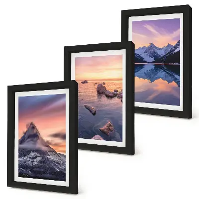Juego de 3 cuadros decorativos con paisajes de montañas, lagos y atardeceres