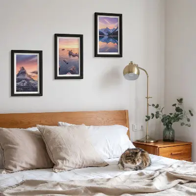 Juego de 3 cuadros decorativos con paisajes de montañas, lagos y atardeceres