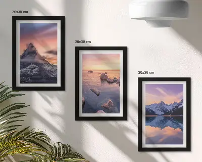 Juego de 3 cuadros decorativos con paisajes de montañas, lagos y atardeceres