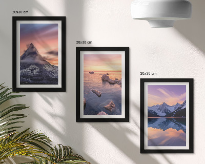 Juego de 3 cuadros decorativos Paisajes de montañas, lagos y atardeceres.