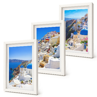 Juego de 3 cuadros decorativos Vistas de la arquitectura paisajística de la ciudad de Oia, Santorini, Grecia.