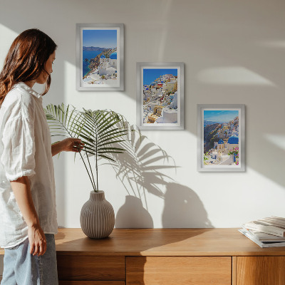 Juego de 3 cuadros decorativos Vistas de la arquitectura paisajística de la ciudad de Oia, Santorini, Grecia.